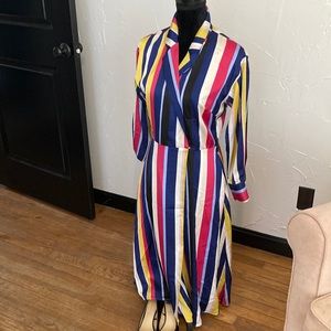 Striped wrap silk dress